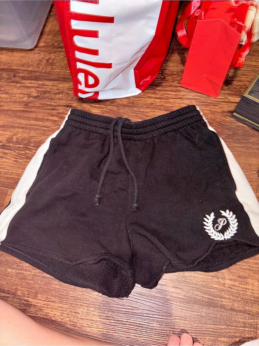 PINK Color Block Athletic Shorts in Black & White